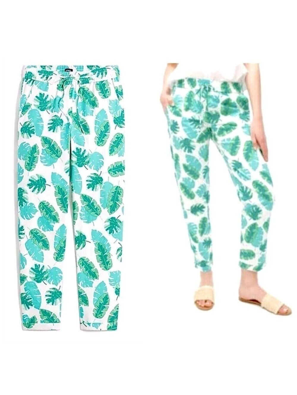 *NWOT* J CREW Palm Tree Fern Linen Pull On Pants